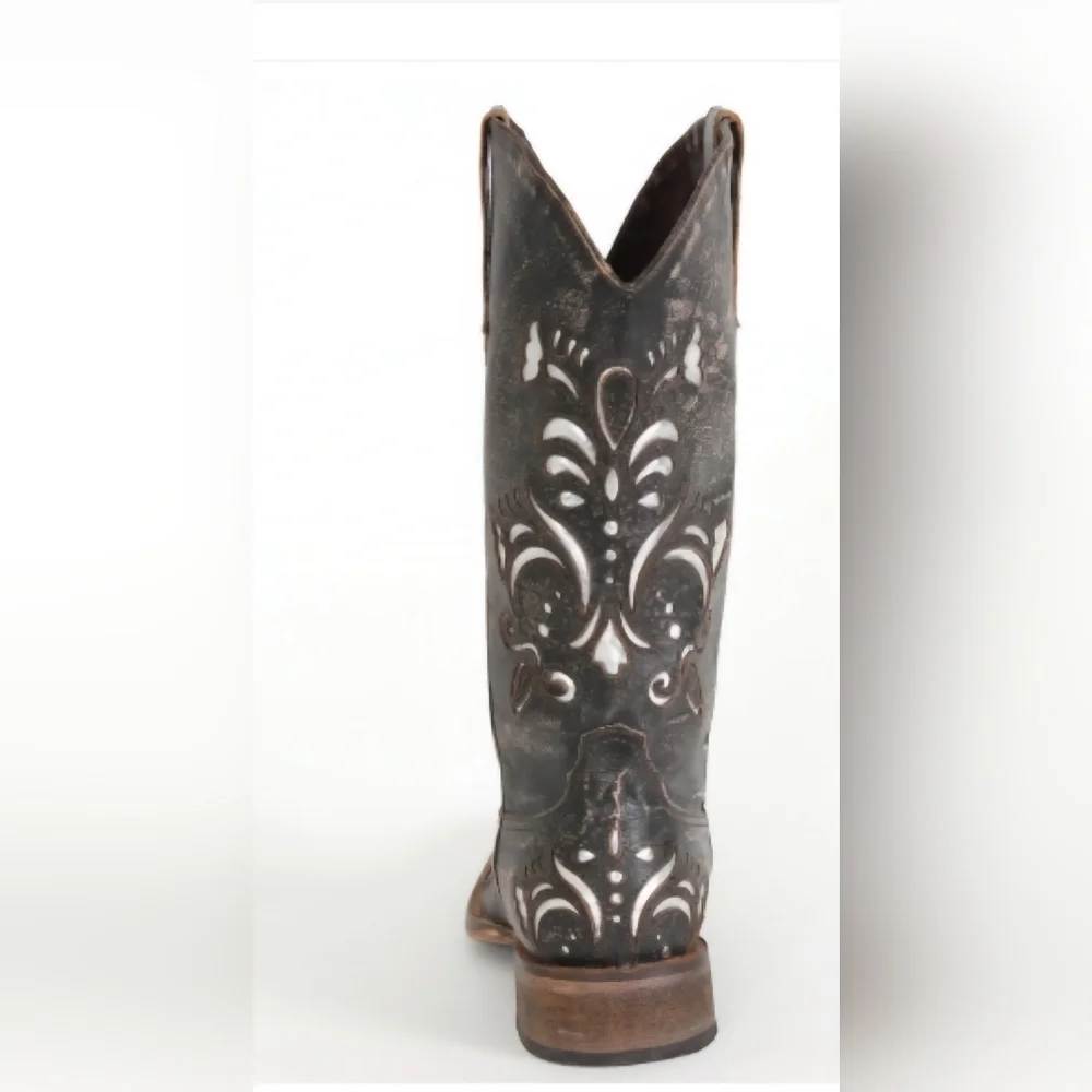 Roper 10.5 Metallic Underlay Boots EUC Tan Silver Cowgirl Like New - Picture 11 of 12